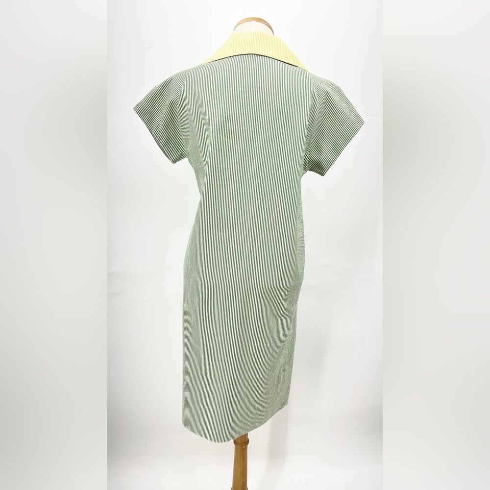 Shamask 0 US2/4 Designer seersucker green Dress 0436 Collar Pockets colorblock - Picture 6 of 11